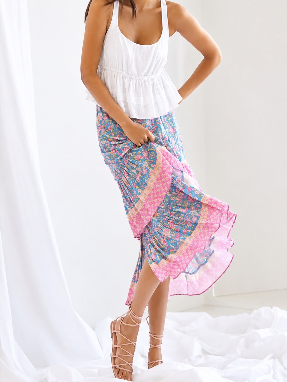 ANTHROPOLOGIE | Plenty by Tracy Reese Floral Meadow Tiered Midi Skirt, Small